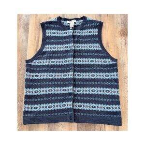 Vintage Eddie Bauer Lambswool Fair Isle Sweater Vest Women’s LG 90s Wool Knit